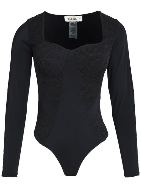  Amir Slama Panelled Lace Bodysuit - Black 