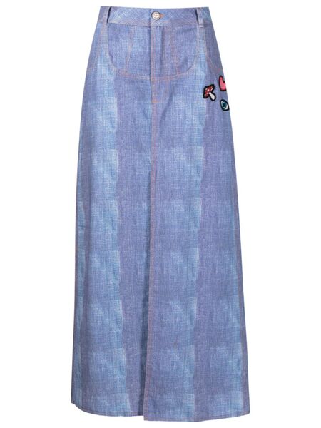  Amir Slama Patch-detail Denim Midi Skirt - Blue 