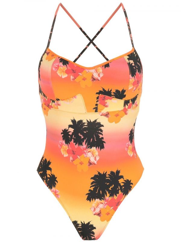  Amir Slama Print Ilha De Hibiscus Swimsuit - Orange 