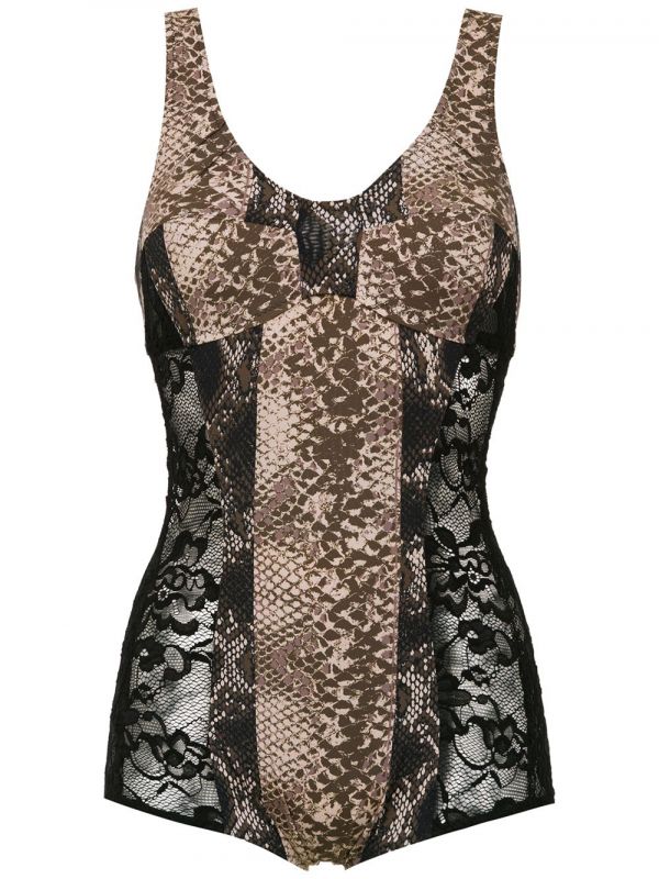  Amir Slama Printed Lace Swimsuit - Black 