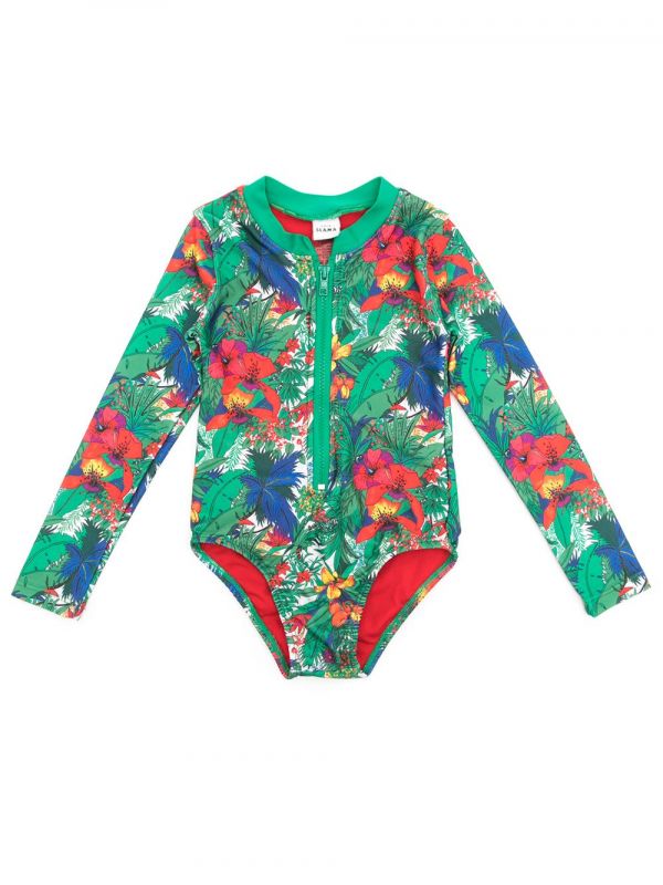  Amir Slama Printed Long Sleeves Swimsuit - Green 
