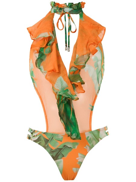  Amir Slama Printed Ruffle Swimsuit - Orange 