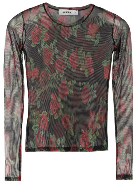  Amir Slama Sheer Floral-pattern T-shirt - Black 