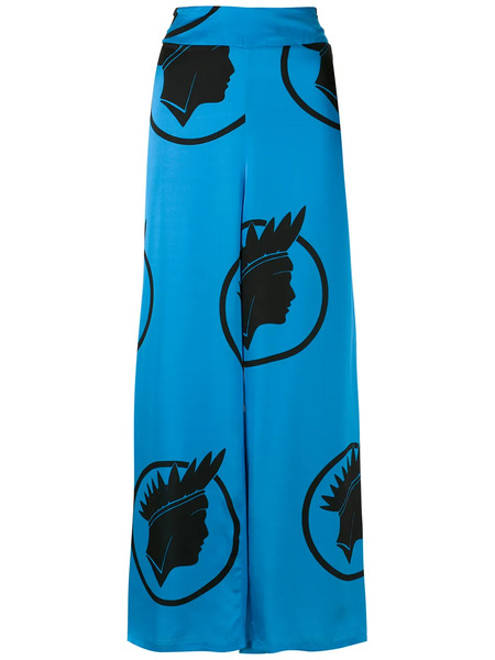  Amir Slama Silk índio Wide Leg Trousers - Blue 