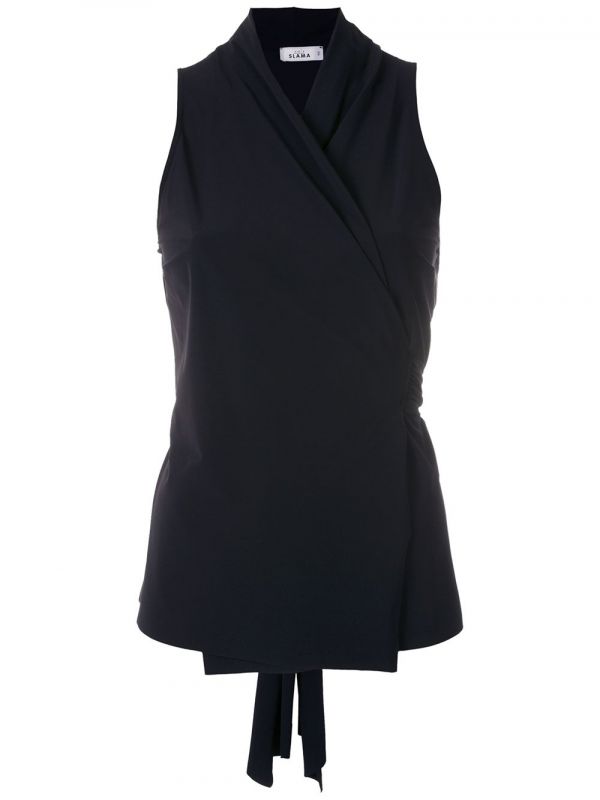  Amir Slama Sleeveless Wrap Blouse - Black 