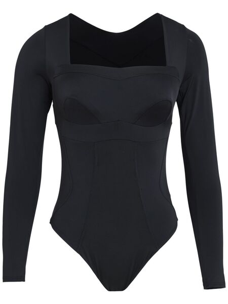  Amir Slama Square Neck Long Sleeve Top - Black 