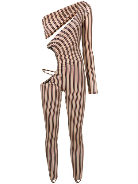  Amir Slama Stripe-print One-shoulder Jumpsuit - Multicolour 