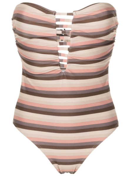  Amir Slama Striped Cut-out Strapless Swimsuit - Neutrals 