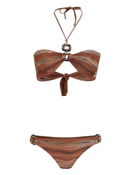  Amir Slama Striped Halterneck Bikini Set - Brown 