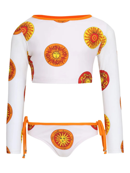  Amir Slama Sun-print Long-sleeve Bikini - White 
