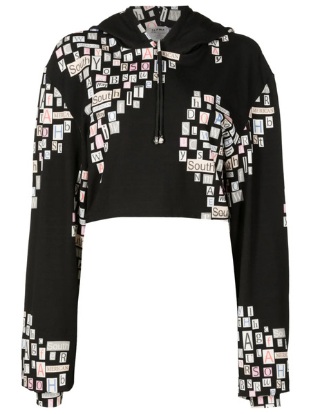  Amir Slama Text-print Cropped Hoodie - Black 