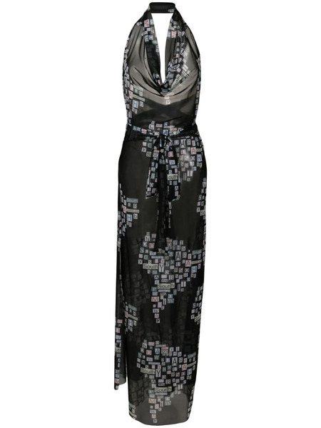  Amir Slama Text-print Sheer Wrap Dress - Black 