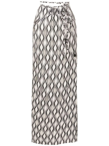  Amir Slama Tie-fastening Wave-print Maxi Skirt - White 