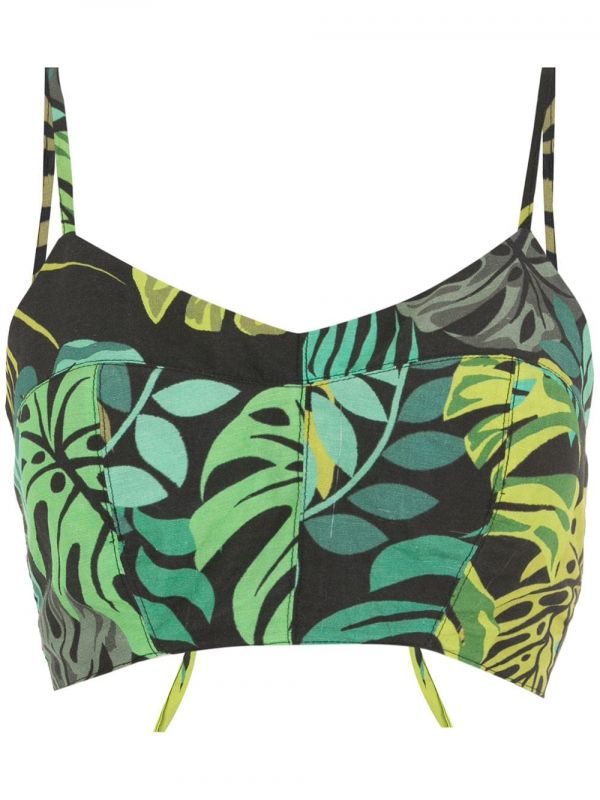  Amir Slama Tropical Print Cropped Top - Green 
