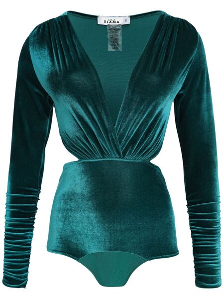  Amir Slama V-neck Velvet Bodysuit - Green 
