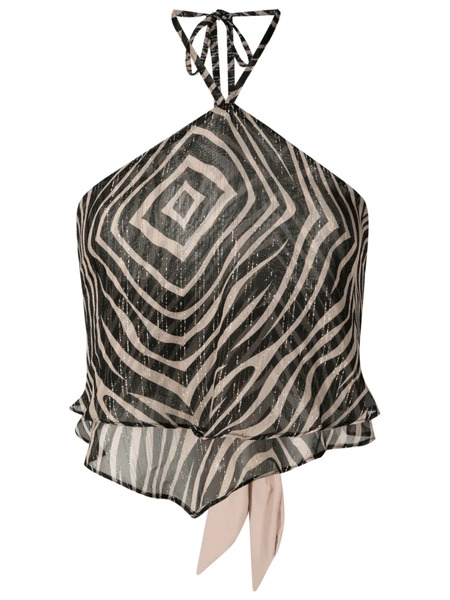  Amir Slama Zebra-print Silk Top - Black 