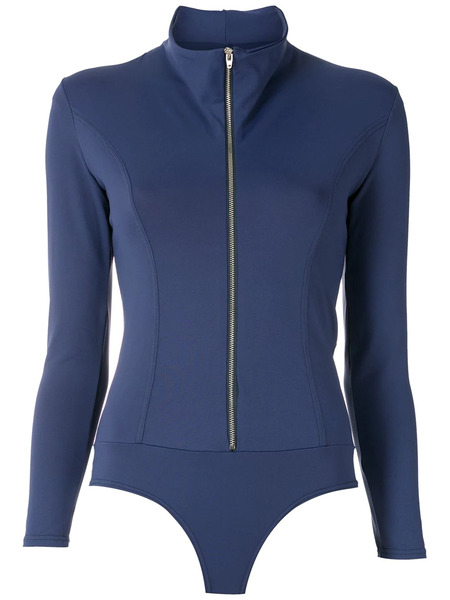  Amir Slama Zipped Long Sleeves Bodysuit - Blue 