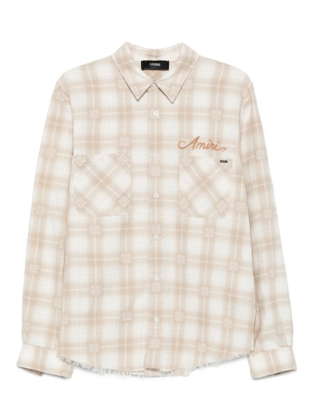  Amiri Checked Frayed Shirt - Neutrals 