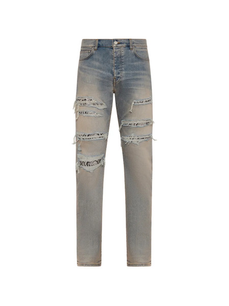  Amiri Distressed Snake Slim Jeans - Blue 