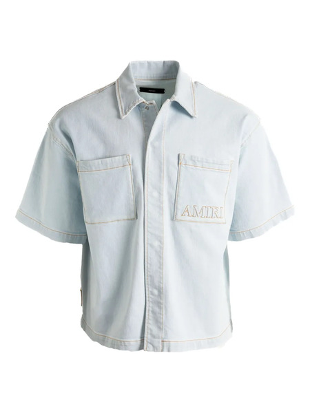  Amiri Embroidered Short-sleeved Denim Shirt - Blue 