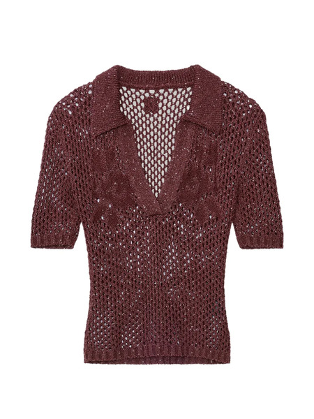  Amiri Floral Crochet Polo Top - Brown 