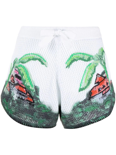  Amiri Graphic-print Crochet-knit Shorts - White 