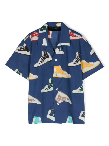  Amiri Kids Skel-print Bowling Shirt - Blue 