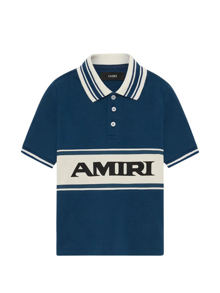  Amiri Kids Striped Logo Polo Shirt - Blue 