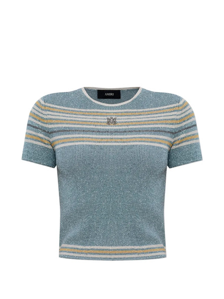  Amiri Logo-embroidered Striped Top - Blue 
