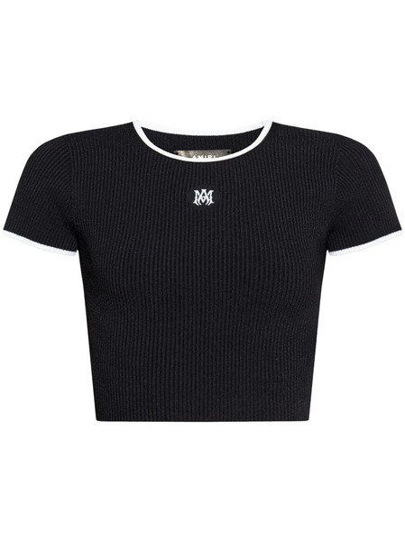  Amiri Ribbed Embroidered Logo Crop Top - Black 