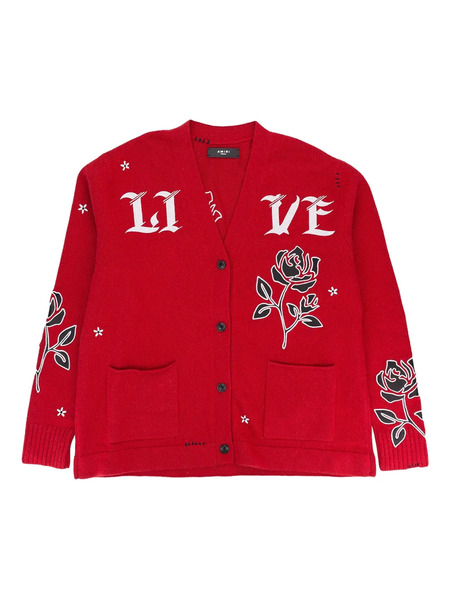  Amiri Rose-appliqué Cardigan - Red 