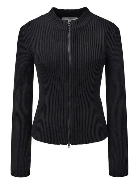  Amomento Mock-neck Ribbed Cardigan - Black 