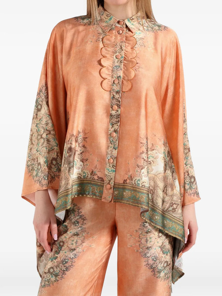  Amosa Scalloped Floral Print Shirt - Orange 