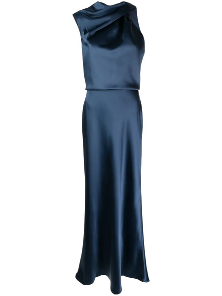  Amsale Asymmetric Draped Satin Gown - Blue 