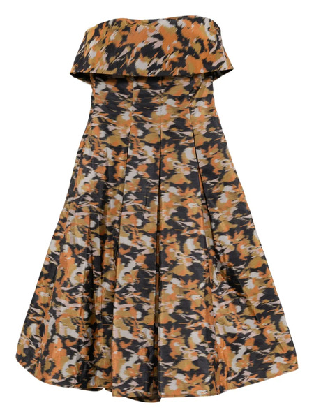  Amsale Printed Pleated Dress - Orange 