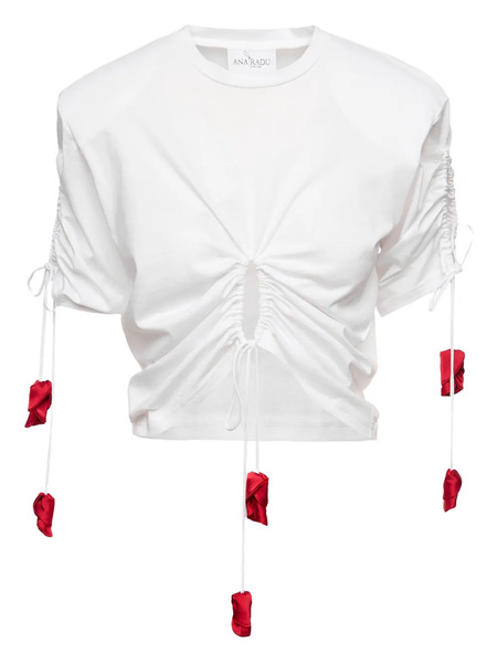  Ana Radu Drawstring-detail Rose-embellished Top - White 