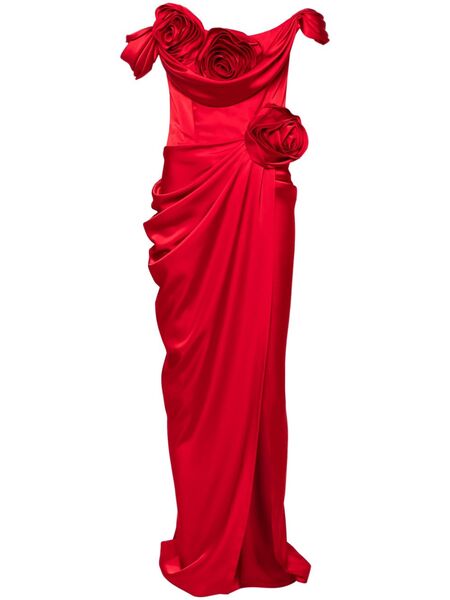  Ana Radu Floral-appliqué Draped Gown - Red 