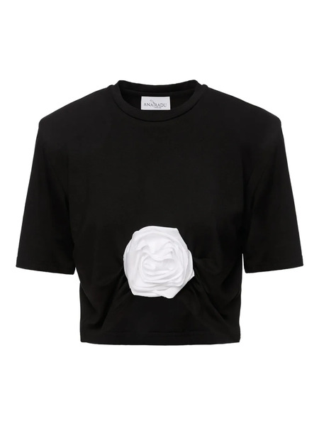  Ana Radu Rose-embellished Cropped Top - Black 