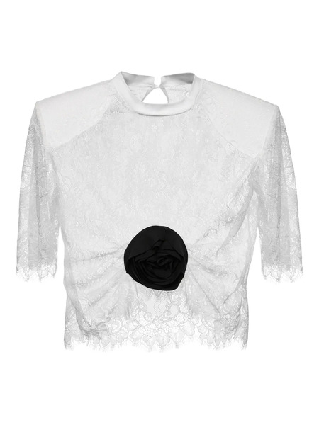  Ana Radu Rose-embellished Lace Top - White 