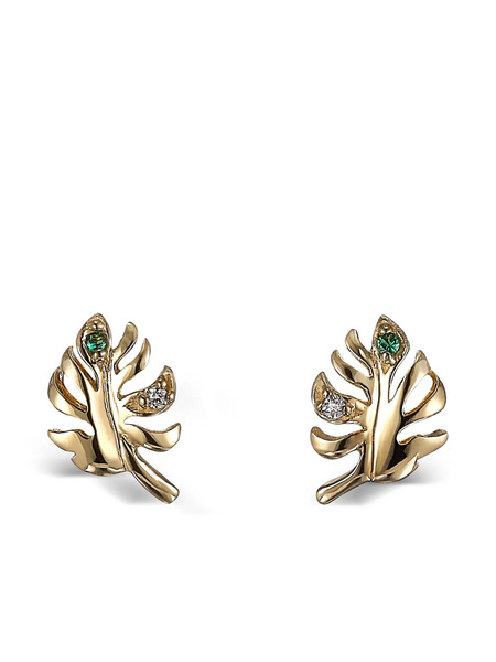  Anabela Chan 9k Yellow Gold Palm Emerald And Diamond Earrings 