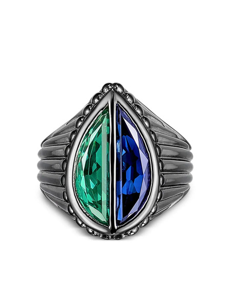  Anabela Chan 18kt Black Gold Emerald Pear Signet Gemstone Ring - Blue 