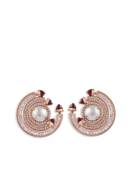  Ananya 18k Rose Gold Chakra Ruby And Diamonds Earrings - Pink 