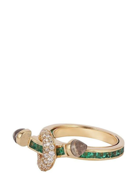  Ananya 18kt Yellow Gold Chakra Diamond And Emerald Ring 