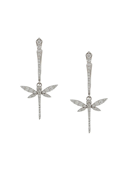  Anapsara 18kt White Gold Diamond Mini Dragonfly Drop Earrings - Silver 