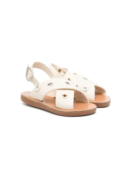  Ancient Greek Sandals Kids Little Maria Eyelets Leather Sandals - White 