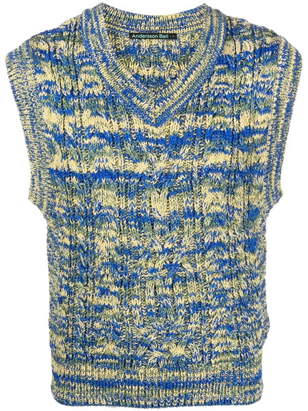  Andersson Bell Abstract-knit V-neck Vest - Blue 
