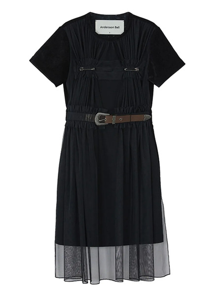  Andersson Bell Mesh Belted Midi Dress - Black 