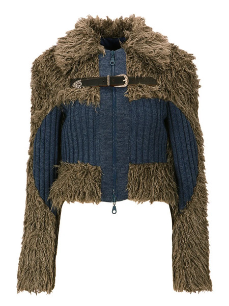  Andersson Bell Olga Belted Panelled Shearling Cardigan - Grey 