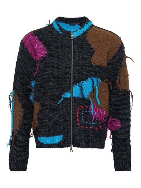  Andersson Bell Patchwork Frayed Zip-up Cardigan - Grey 