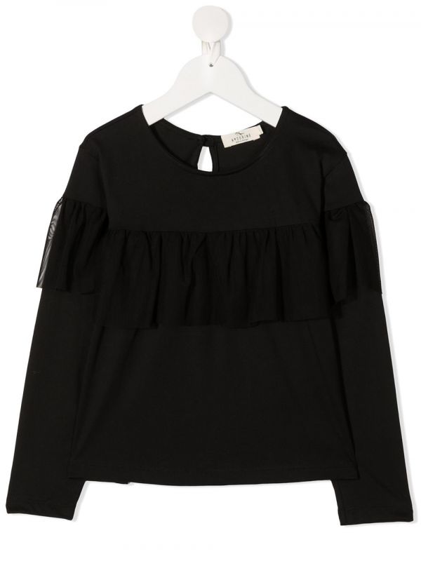  Andorine Frilled Tulle Sweatshirt - Black 